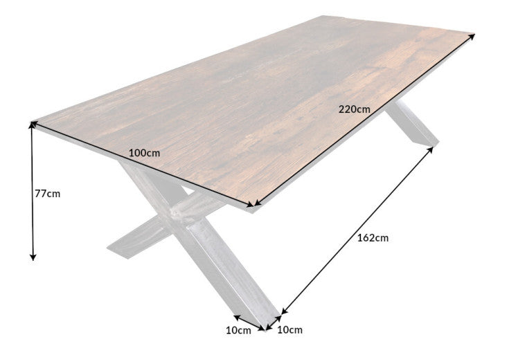 BARRACUDA Solid dining table recycled wood with flexed X-frame