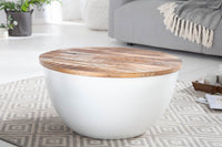 INDUSTRIAL STORAGE Upcycling Design Couchtisch 70cm weiß Mangoholz handmade