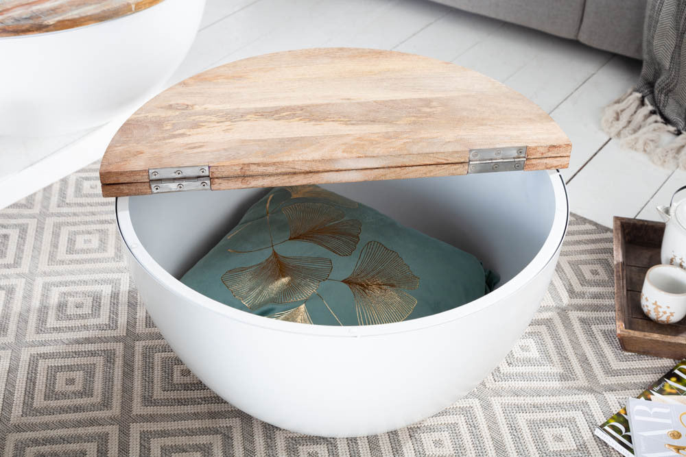 INDUSTRIAL STORAGE Upcycling Design Couchtisch 70cm weiß Mangoholz handmade