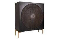 MANDALA Massives Highboard 120cm Mangoholz schwarz goldene Füße