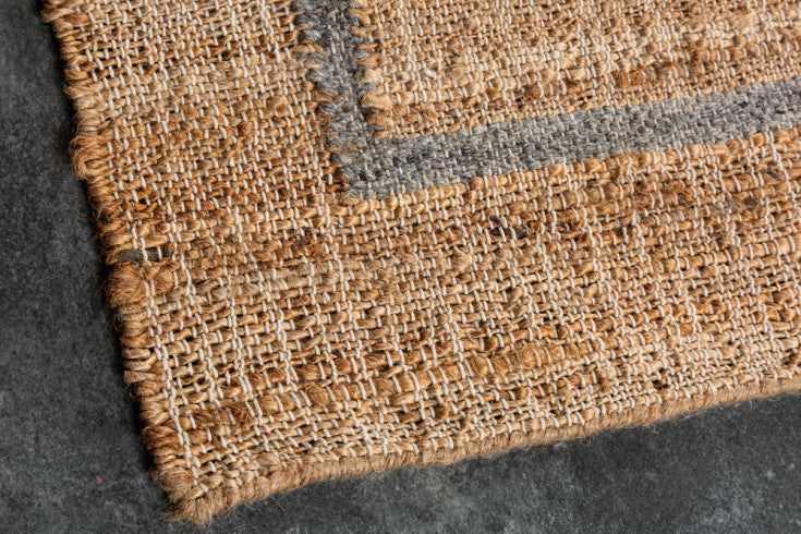 AZTECA Handgewebter Teppich 230x160cm beige grau aus Hanf und Wolle geometrische Muster