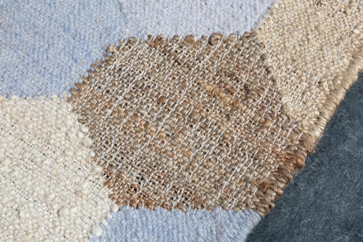 ORGANIC Handgewebter Teppich 230x160cm blau beige aus Hanf und Wolle geometrisches Muster