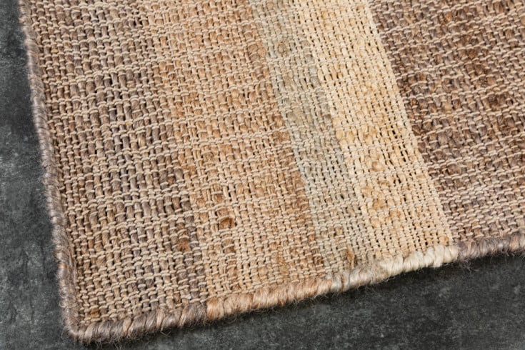 INKA Handgewebter Teppich 230x160cm beige braun gestreift aus Hanf
