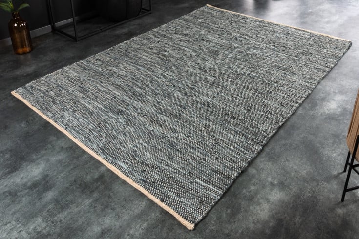 PURE Echtleder Teppich 230x160cm aus Leder und Hanf