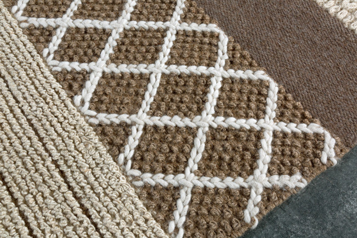 INKA Handgewebter Teppich 230x160cm braun beige gestreift aus Hanf und Wolle