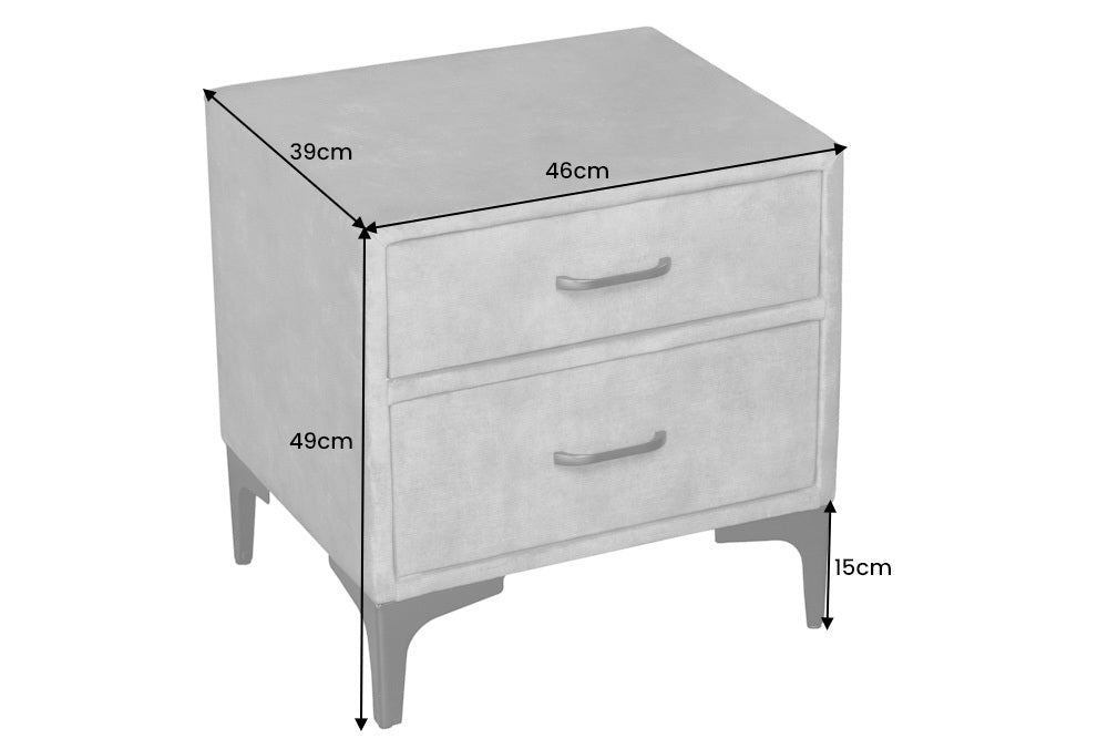 EXTRAVAGANCIA Elegant bedside table 47cm silver gray velvet night dresser with drawer