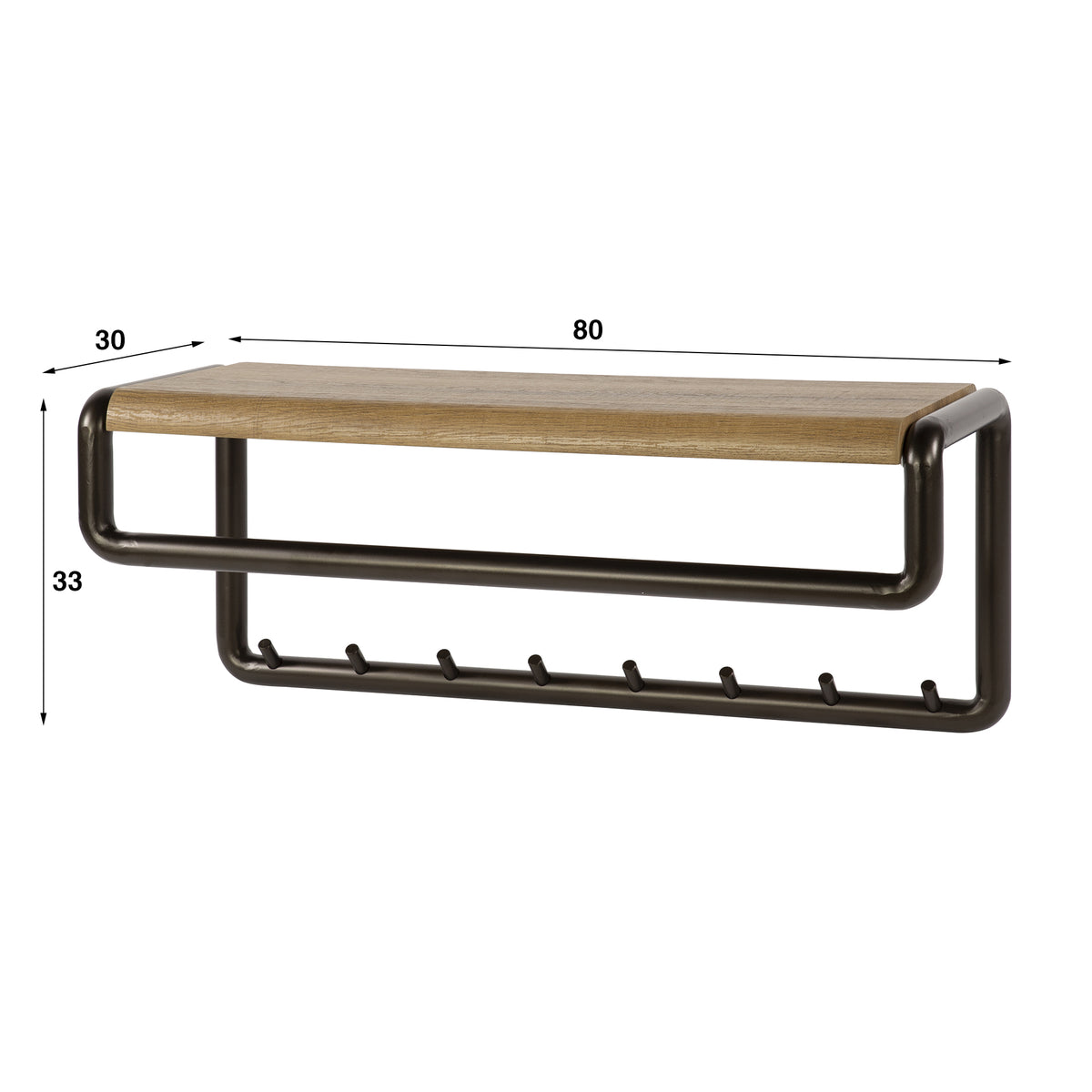 Garderobe Luno Kleiderstange und Hutablage 8 Haken / Drift brown