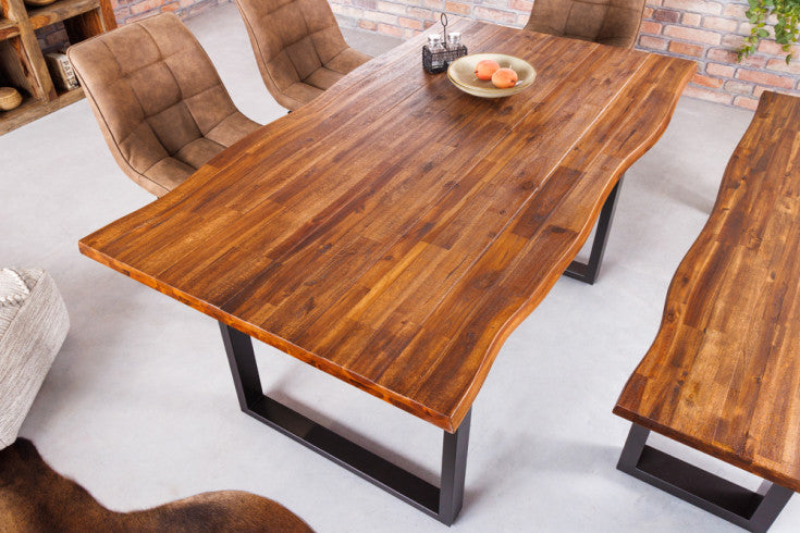 GENESIS solid wood dining table natural anthracite acacia tree edge sled base