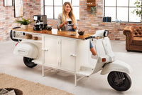 SCOOTER Extravagant bar cabinet 250cm white retro console motor scooter with mango wood upcycling