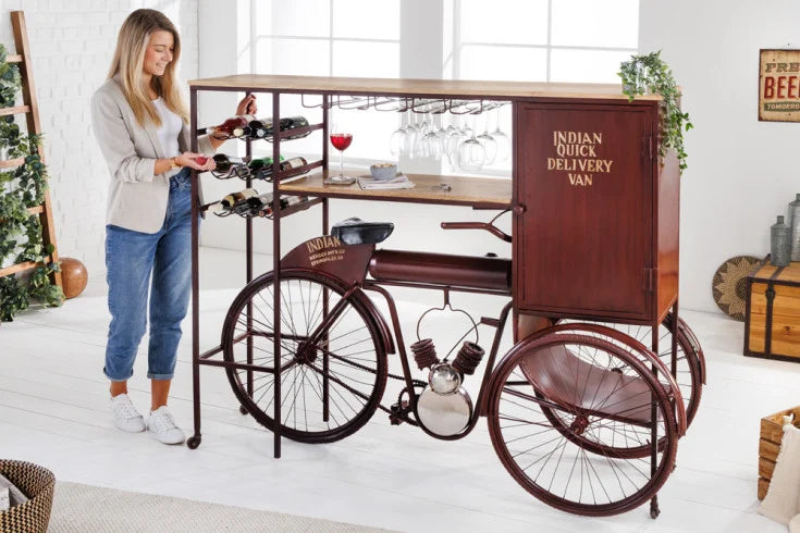 DELHI Retro Bicycle Bar 190cm Mango Wood Coffee Bike Home Bar Metal Upcycling