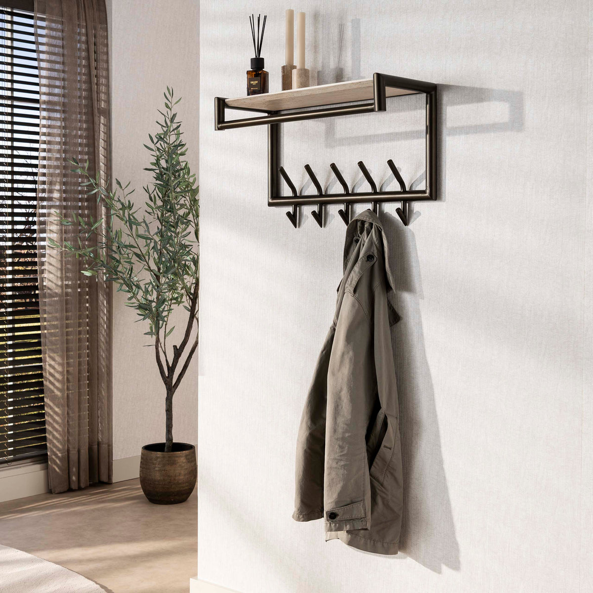 Garderobe Terra Kleiderstange und Hutablage Haken / Melamin Travertin