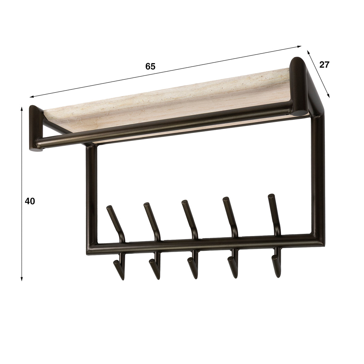 Garderobe Terra Kleiderstange und Hutablage Haken / Melamin Travertin