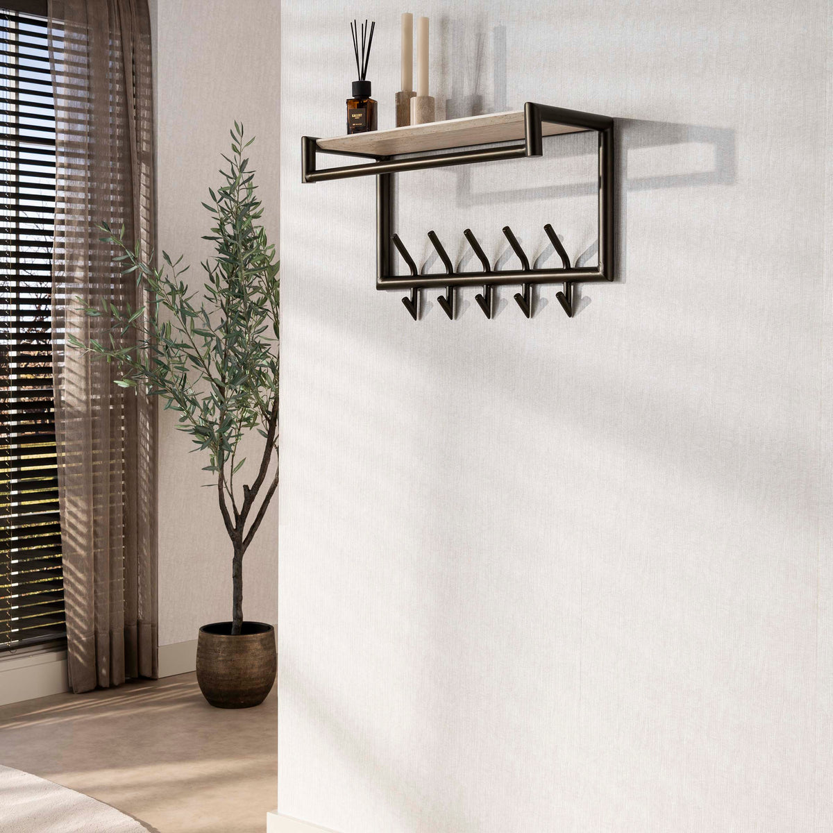 Garderobe Terra Kleiderstange und Hutablage Haken / Melamin Travertin