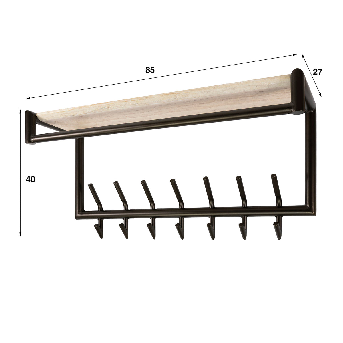 Garderobe Terra Kleiderstange und Hutablage Haken / Melamin Travertin