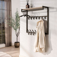Garderobe Terra hoch Kleiderstange und Hutablage 3x7 Haken / Melamin Travertin