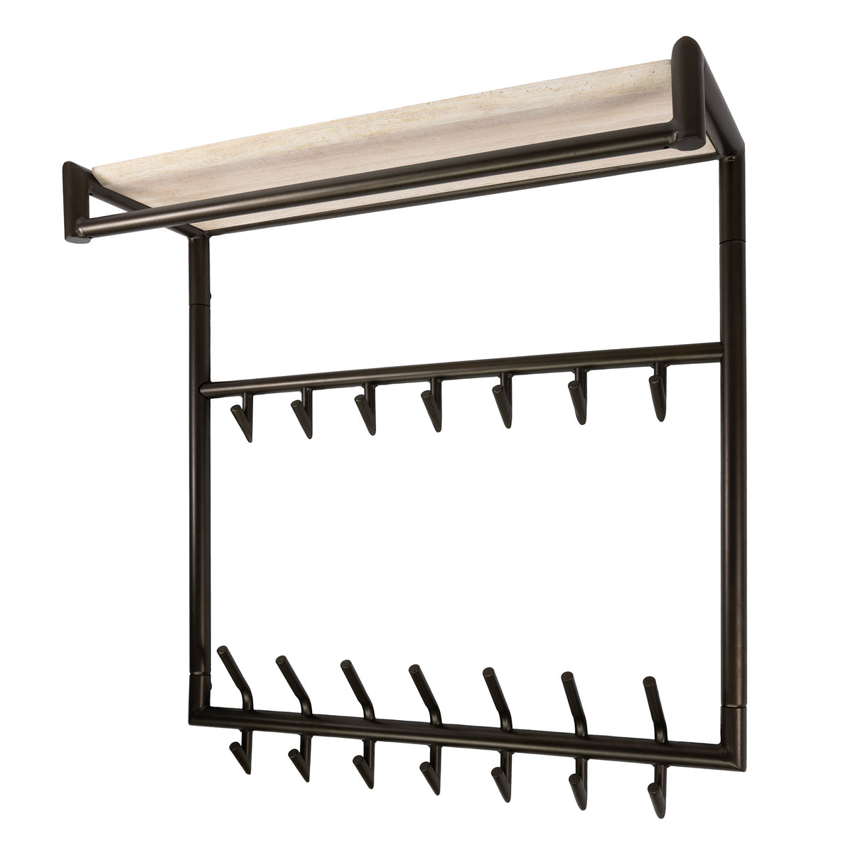 Garderobe Terra hoch Kleiderstange und Hutablage 3x7 Haken / Melamin Travertin