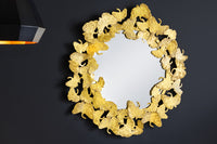 GINKGO LEAFS L Dekorativer Wandspiegel 70cm gold rund aus Metall handmade