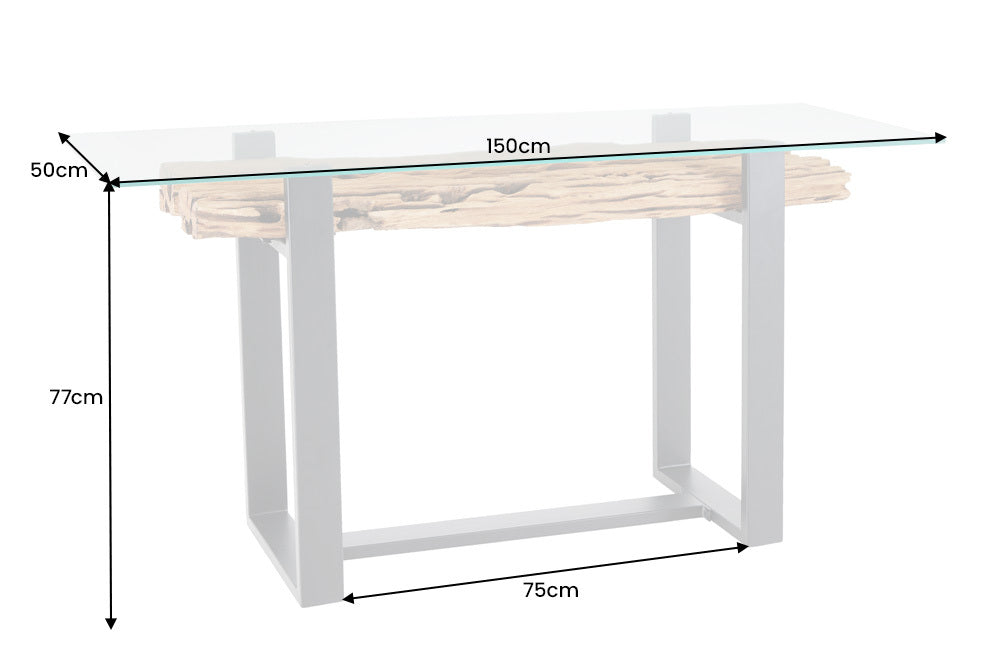 Design Konsolentisch BARRACUDA 150cm recyceltes Teakholz Glas Industrial