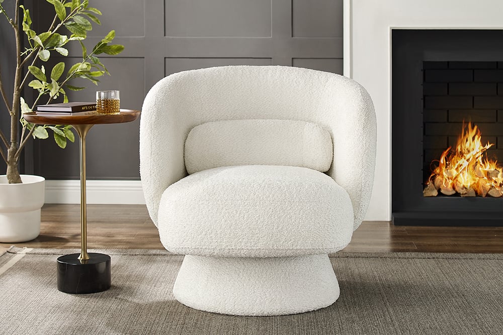 BOSSA NOVA Drehbarer Design Sessel 80cm Bouclé