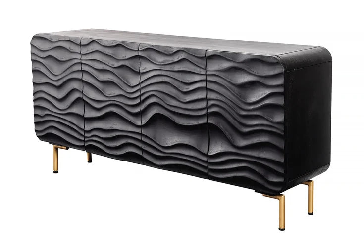 WAVE Design Sideboard 160cm schwarz mattgold Mango Massivholz