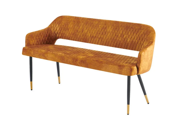 PARIS Design Sitzbank 160cm senfgelb Samt Retro Rückenlehne