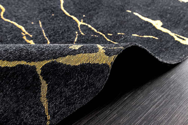 Design Teppich MARBLE 240x160cm schwarz gold Marmor-Optik Flachgewebe