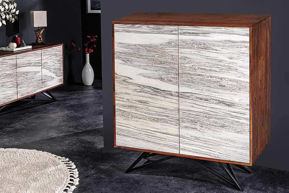 PURE Solid highboard 140cm Sheesham stone finish display case rosewood