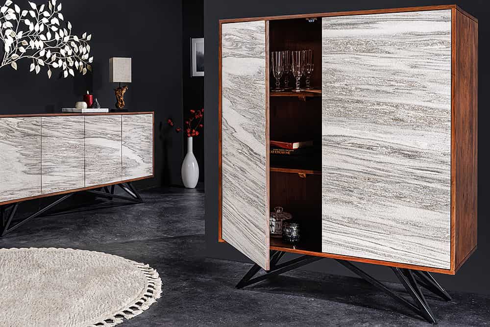 PURE Solid highboard 140cm Sheesham stone finish display case rosewood