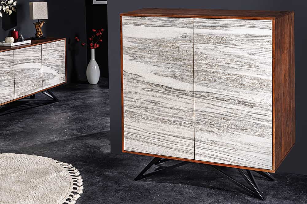 PURE Solid highboard 140cm Sheesham stone finish display case rosewood