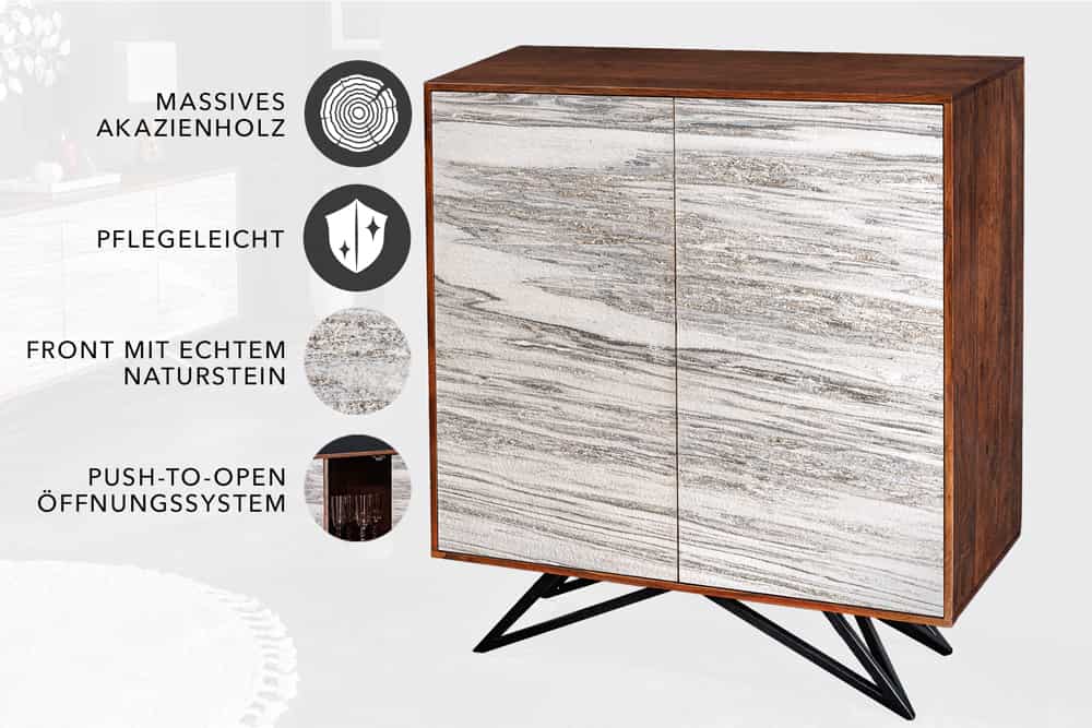 PURE Solid highboard 140cm Sheesham stone finish display case rosewood