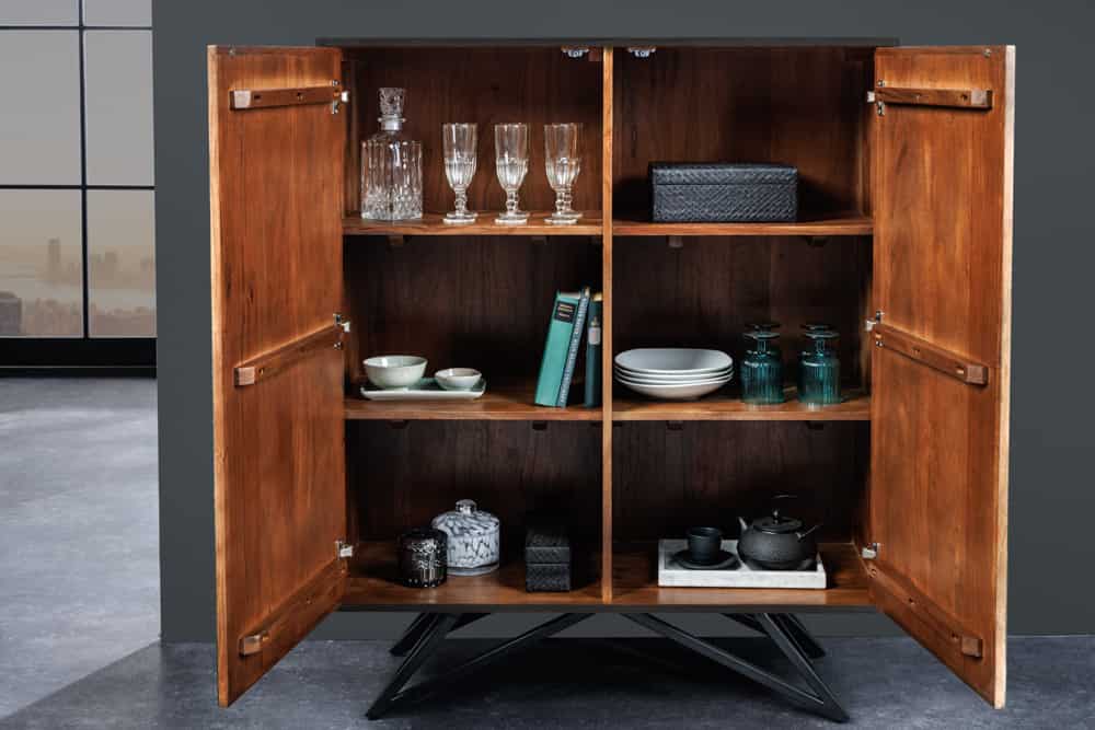 PURE Solid highboard 140cm Sheesham stone finish display case rosewood