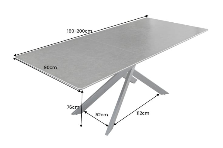 ALPINE Ausziehbarer Esstisch 160-200cm anthrazit Keramik schwarzes Metallgestell