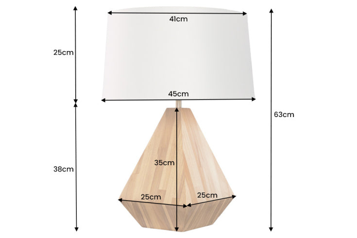 Massivholz Tischlampe DIAMOND 65cm Teak natur weiß modern handmade