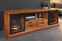 HERITAGE Massives Lowboard 160cm natur Akazienholz schwarz Metall Vitrine