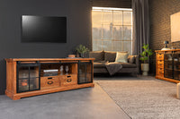 HERITAGE Massives Lowboard 160cm natur Akazienholz schwarz Metall Vitrine