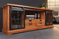 HERITAGE Massives Lowboard 160cm natur Akazienholz schwarz Metall Vitrine