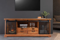 HERITAGE Massives Lowboard 160cm natur Akazienholz schwarz Metall Vitrine