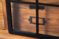 HERITAGE Massives Lowboard 160cm natur Akazienholz schwarz Metall Vitrine