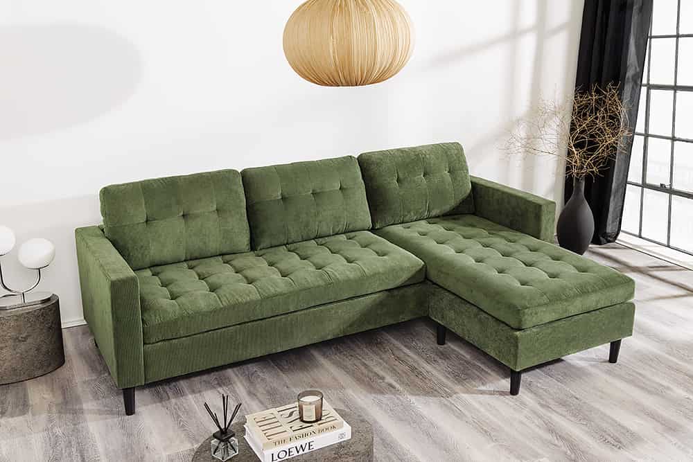 STOCKHOLM Retro Ecksofa 220cm Cord Federkern 3-Sitzer