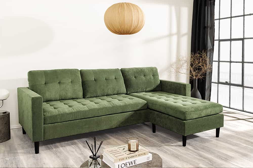 STOCKHOLM Retro Ecksofa 220cm Cord Federkern 3-Sitzer