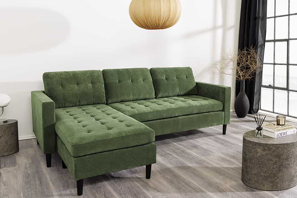 STOCKHOLM Retro Ecksofa 220cm Cord Federkern 3-Sitzer