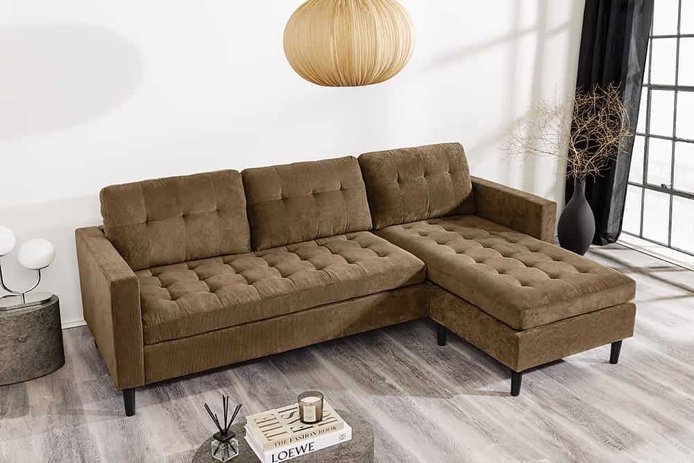 STOCKHOLM Retro Ecksofa 220cm Cord Federkern 3-Sitzer