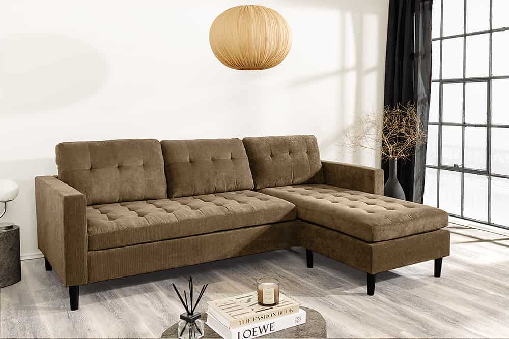 STOCKHOLM Retro Ecksofa 220cm Cord Federkern 3-Sitzer