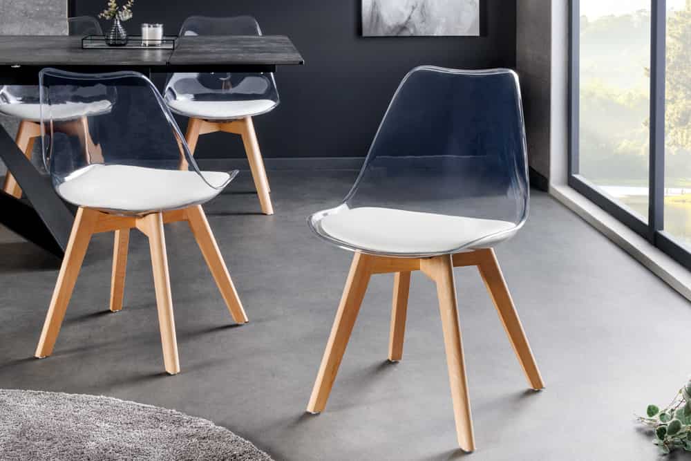 Design Stuhl SCANDINAVIA MEISTERSTÜCK transparent Kunststoff Buchenholz natur
