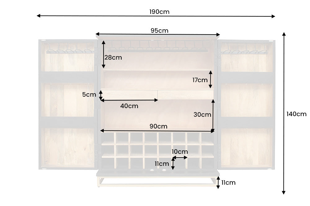 PURE Solid highboard 140cm Sheesham stone finish display case rosewood