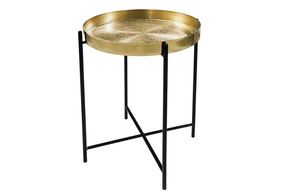 CASABLANCA Runder Beistelltisch 50cm messing gold abnehmbares Tablett Hammerschlag Design