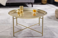 ORIENT Runder Couchtisch 70cm messing gold abnehmbares Tablett klappbar Hammerschlag Design