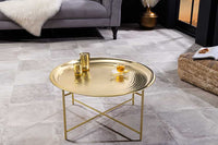 ORIENT Runder Couchtisch 70cm messing gold abnehmbares Tablett klappbar Hammerschlag Design