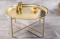 ORIENT Runder Couchtisch 70cm messing gold abnehmbares Tablett klappbar Hammerschlag Design