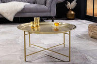 ORIENT Runder Couchtisch 70cm messing gold abnehmbares Tablett klappbar Hammerschlag Design